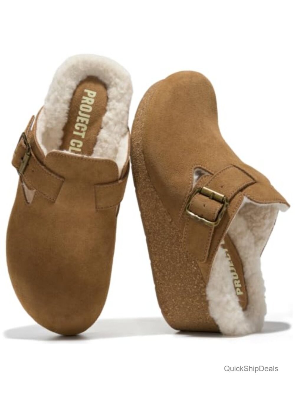 Genuine Suede Shearling Lined Platform Mules Wedge Heel Women's Clogs Non Slip